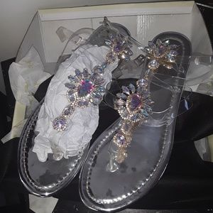 Clear strap jeweled sandals